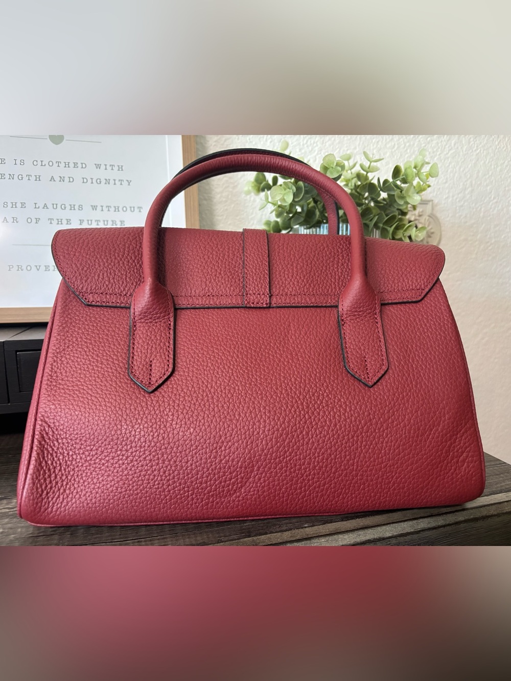 Structured Burgundy Pebbled Leather Satchel - Picture 2 of 9